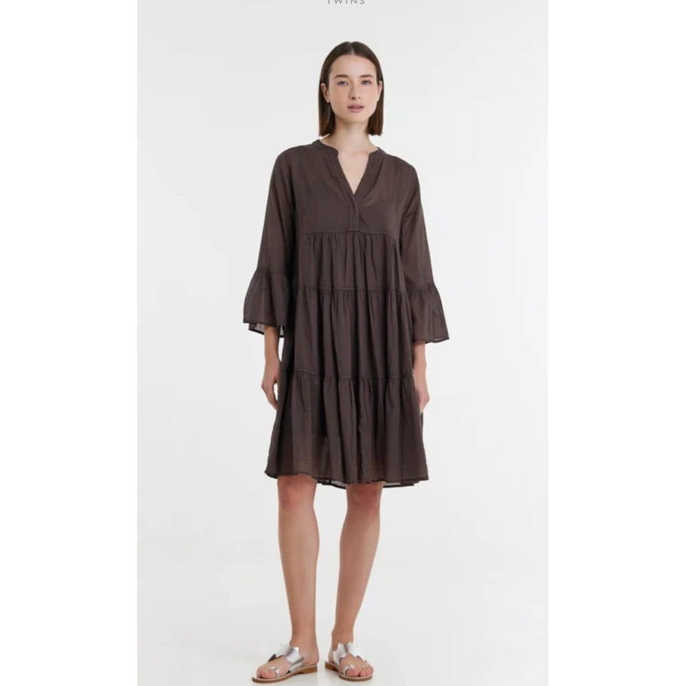 Devotion Twins Mariani Brown Tiered See ThroughLightweight Cotton Dress sz XS